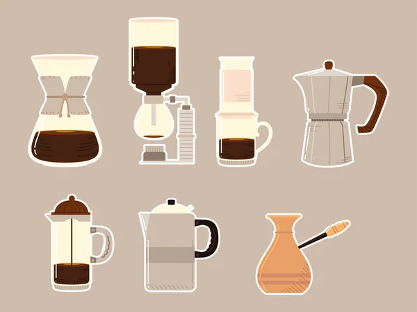 Kahve demleme yöntemleri, alternatif hazırlık yöntemleri — Stok Vektör