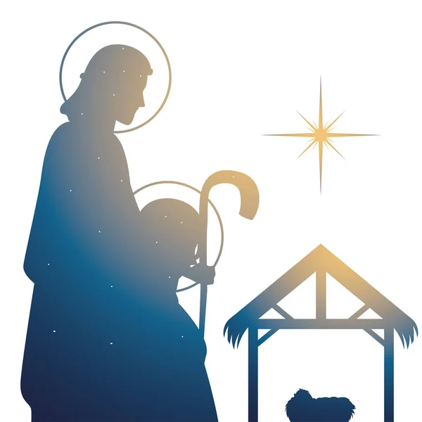 Presepe, silhouette gradiente Maria e stella mangiatoia jospeh — Vettoriale Stock