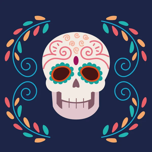 Día de la muerte, celebración mexicana de la calavera de azúcar floral — Archivo Imágenes Vectoriales