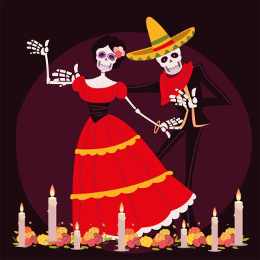 Ölüm günü, Catrina ve iskelet ve kostüm Meksika kutlaması.