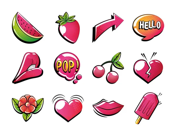 Beyaz arkaplandaki simgelerin pop sanat tarzı