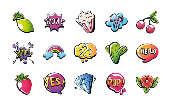 Simgeler beyaz arkaplan üzerinde pop sanat tarzı