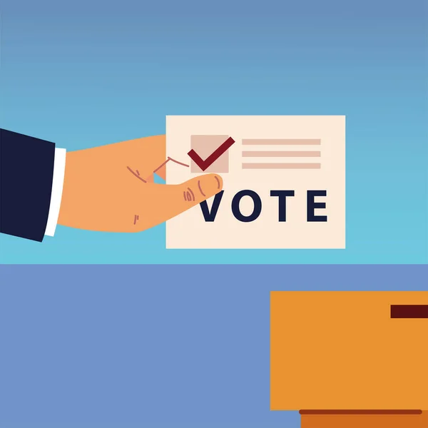 Giorno delle elezioni, mano con voto e scheda elettorale — Vettoriale Stock