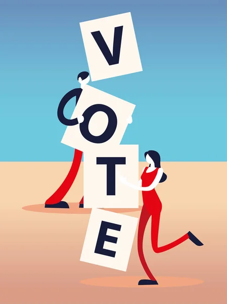 Election day, woman and man with the word vote — Stock Vector