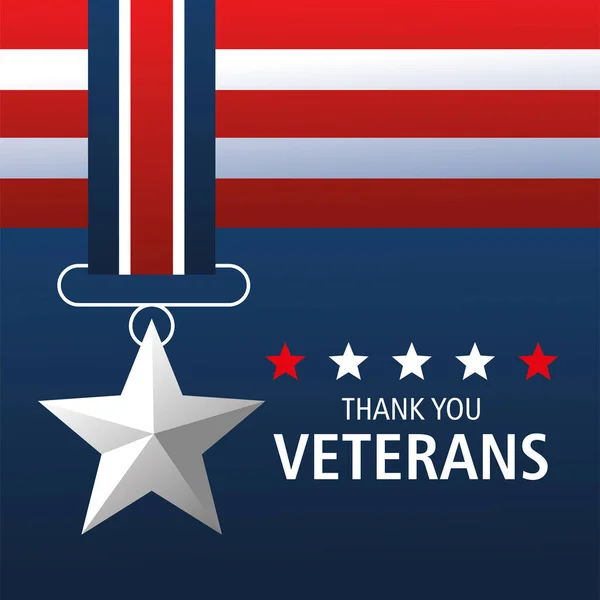 Feliz día de los veteranos, gracias tarjeta, medalla conmemorativa estrella — Archivo Imágenes Vectoriales