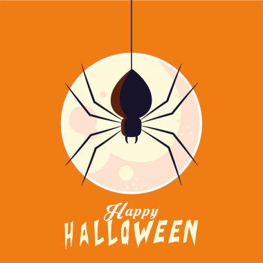 Cadılar Bayramı siyah örümceği ay vektör tasarımının önünde