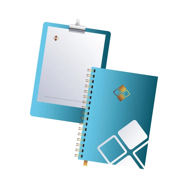 Буфер обмена и ноутбук с синим корпоративным дизайном — стоковый вектор