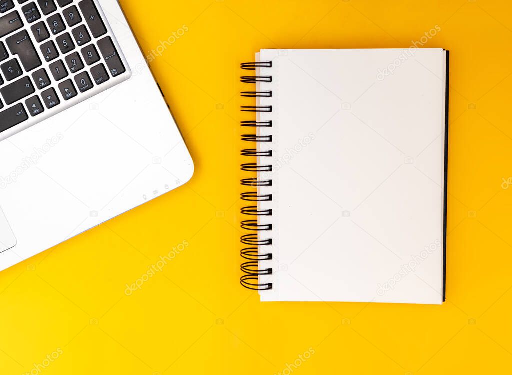 Modern workstation, desktop with plain background and copy space for design or text