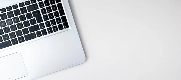 Banner Des Laptops Planung Digitaler Inhalte Kleiner Geschäftsarbeitsplatz Stockfoto