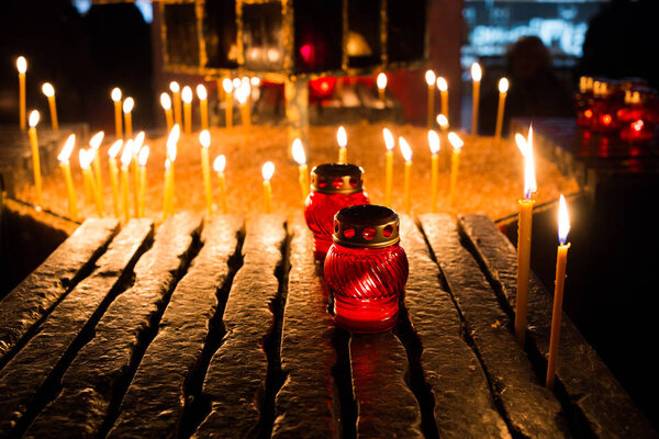 Ukrainian Genocide. Anniversary in 2018 year in Kyiv, Ukraine. Devotional candle in row