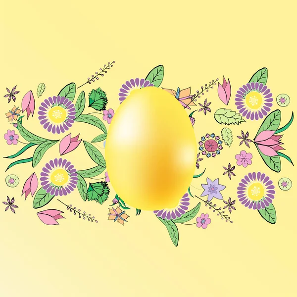 Telur dengan latar belakang pola bunga. - Stok Vektor
