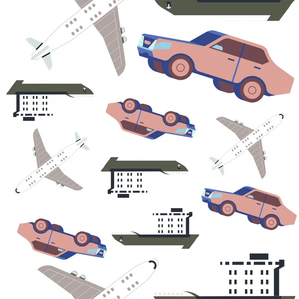 Uçak, araba, çocuk için tekne desenleri. düz