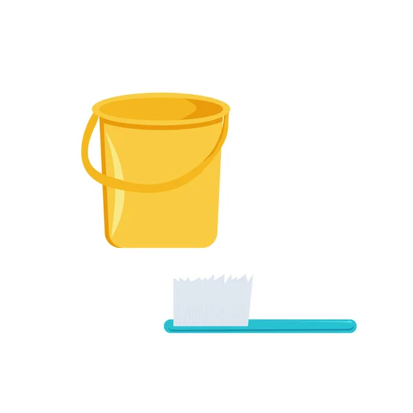 Temizlik ürünleri, izole ikonlar, fırça, kova, ev eşyaları ve ev işleri