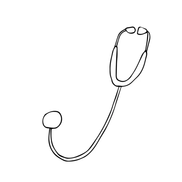 Stetoscopio, fonendoscopio, stetofonendoscopio, schizzo su fondo bianco — Vettoriale Stock