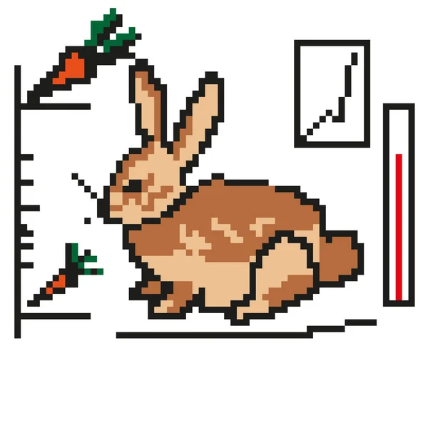 Smart farm Pixel Perfektní králík, mrkev, monitorovací zařízení — Stockový vektor