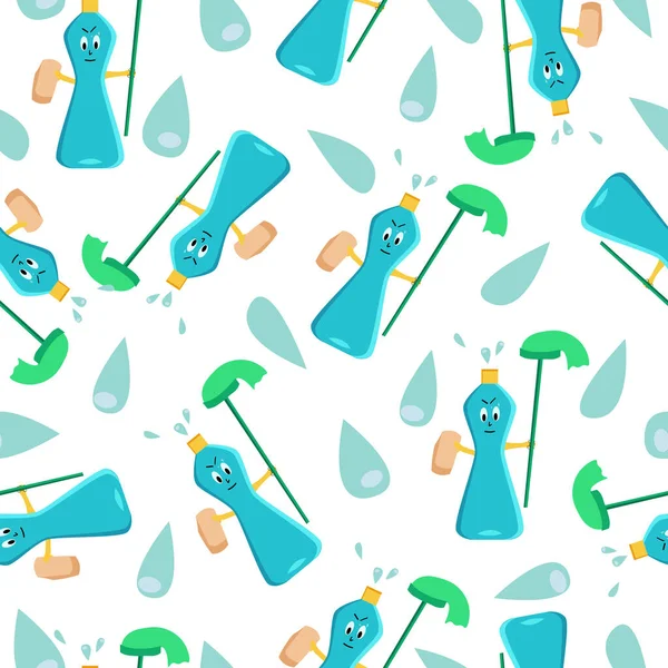  Temizlik şirketi vektör kusursuz desen, fırça ile temizlik aracı