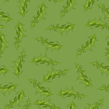 Açık yeşil arkaplanda yeşil karahindiba yaprakları deseni