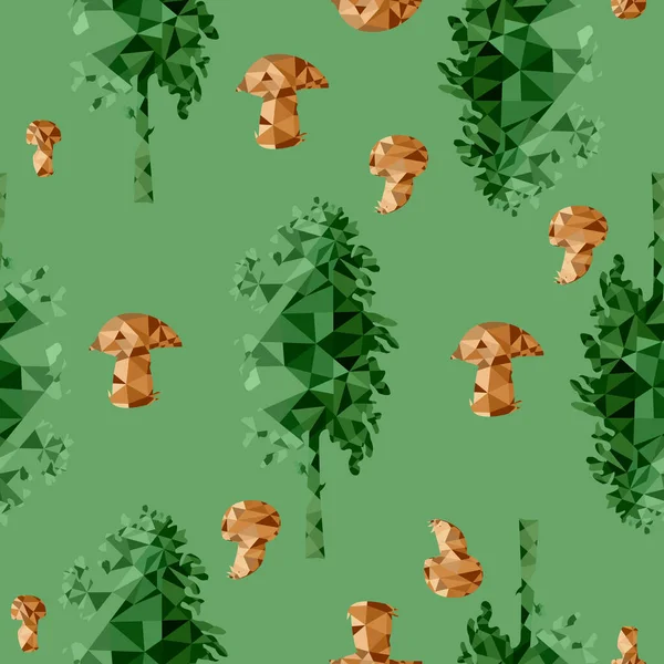 Motif de forêt, d'arbres et de champignons bas style poly — Image vectorielle