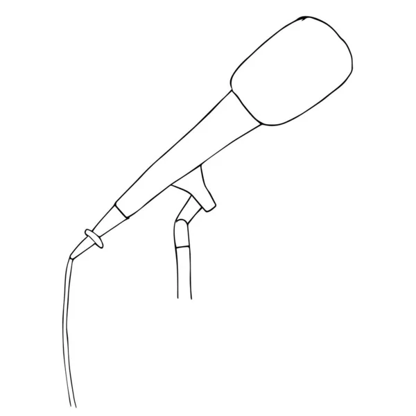 Micro dessiné à la main. microphone à gribouiller vectoriel. croquis, noir et blanc — Image vectorielle