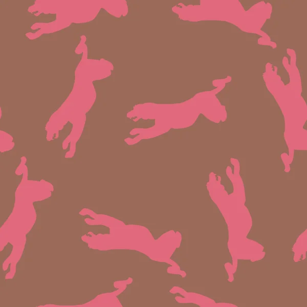 Patrón sin costura vectorial con siluetas de tigres rosados sobre un fondo marrón. Espectáculo de circo de animales. Diseño de tela de moda . — Archivo Imágenes Vectoriales