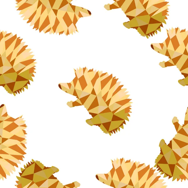 Endless low poly pattern of yellow, brown hedgehogs — Stock Vector