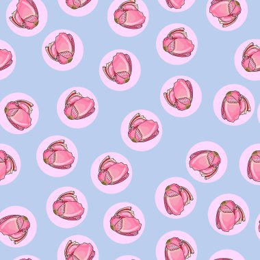 Mavi arka planda sonsuz soyut daireler ve güller.