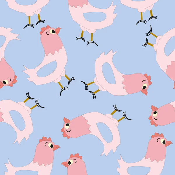 Mavi arka planda sonsuz tavuk deseni. Kuşlar