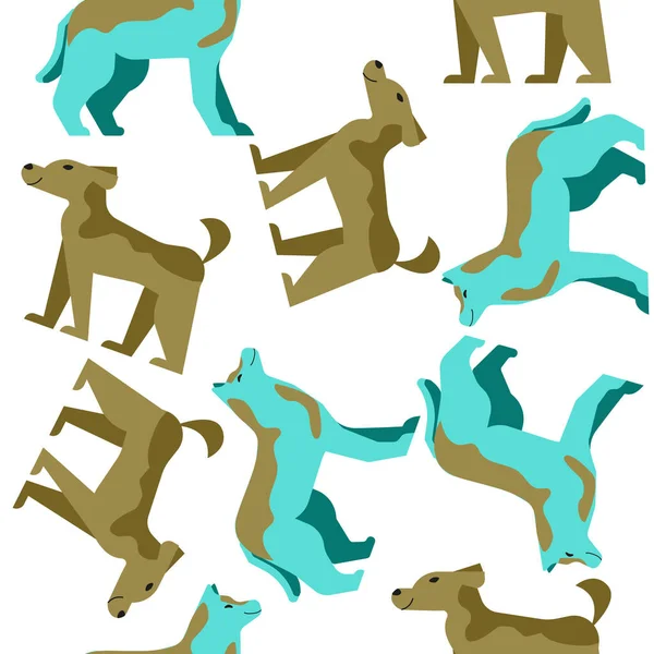 Modèle sans fin de chiens bleu et brun sur un fond blanc — Image vectorielle