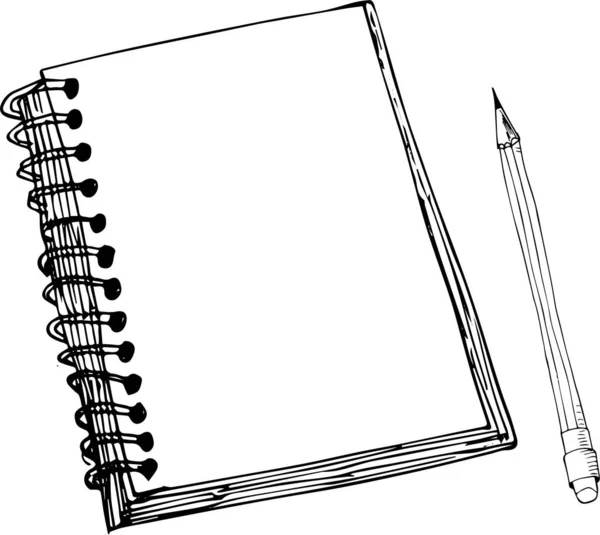 Defter ve kalem çizimi. Kayıtlar için kırtasiye.