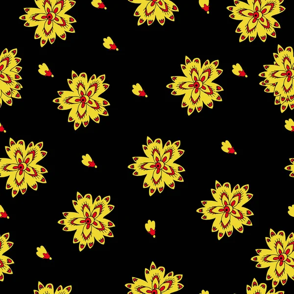 Motif folklorique sur fond noir, jaune rouge — Image vectorielle