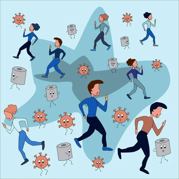 Bakteri karikatürü panik tuvalet kağıdı koronovirüsü yok eder.