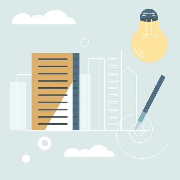 ev, lamba, kalem. Mavi arkaplan üzerine çizim.