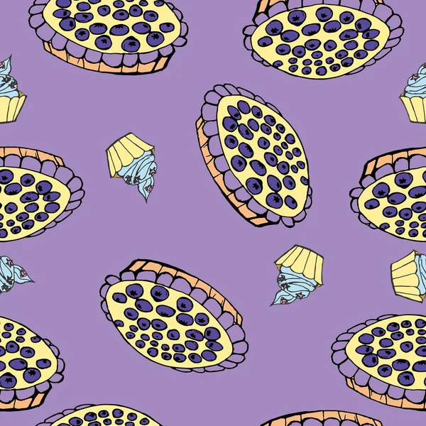 Tatlı yemek kusursuz desen. Şekerleme vektör çizimi - doğum günü pastası, pastane.