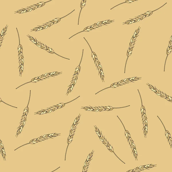 Patrón de trigo sin fin sobre fondo beige, amarillo natural — Vector de stock