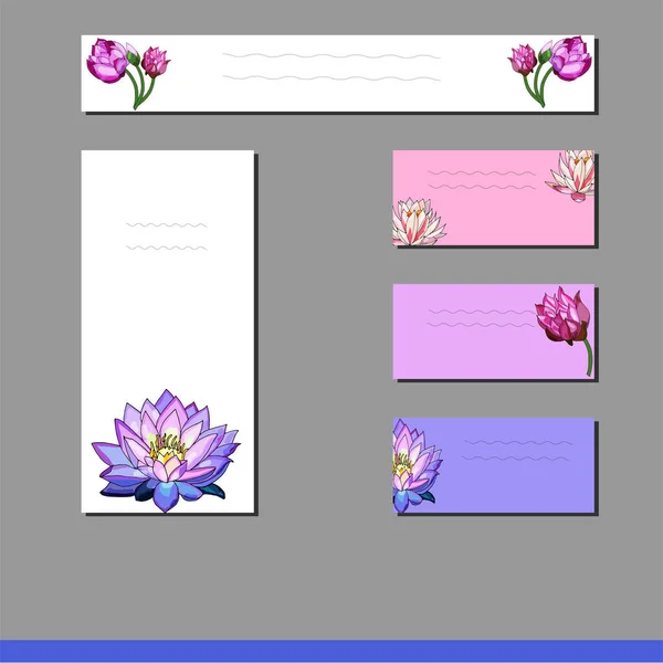 Projeto botânico de modelo de convite de casamento, lótus em azul, rosa, fundo branco. — Vetor de Stock
