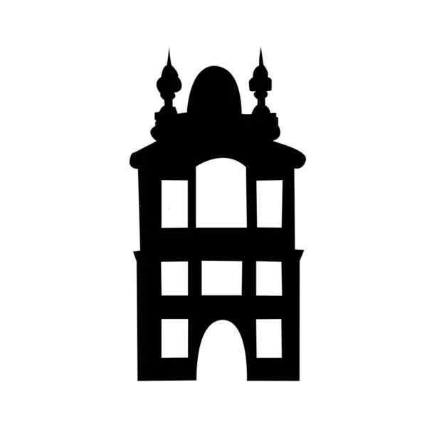 Beyaz arkaplandaki bir binanın siyah silueti