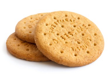 Stack of sweetmeal digestive biscuits isolated on white. clipart