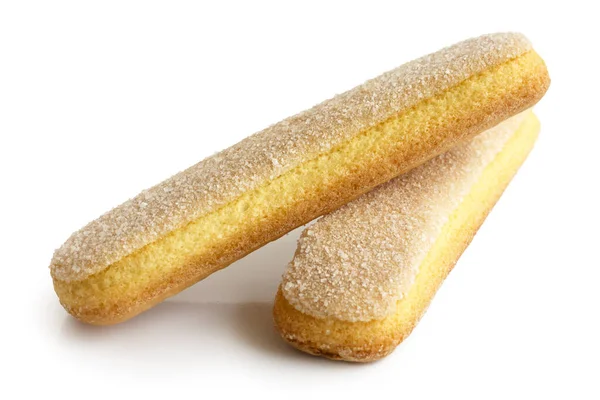 Biscoitos de esponja italiana Savoiardi isolados sobre branco . — Fotografia de Stock