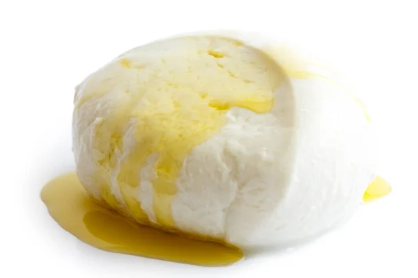 Jednorázová kulička mozzarella pokrytá olejem, izolovaná. — Stock fotografie
