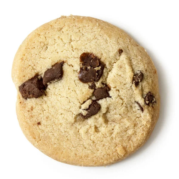 Single round chocolate chip shortbread biscuit. From above. — Stock Photo, Image