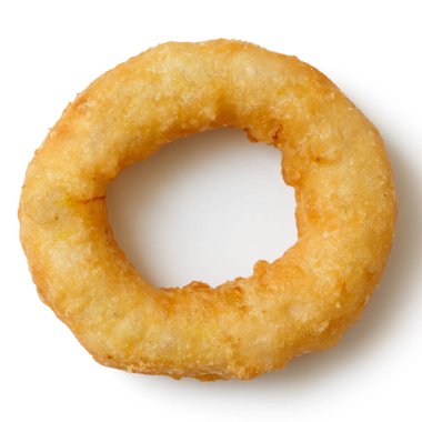 Yukarıdan izole edilmiş tek bir kızarmış soğan veya kalamar halkası..