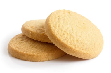Three round shortbread biscuits isolated on white. clipart