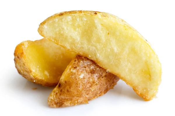 Detail of fried potato wedges isolated on white. — Stock Photo, Image