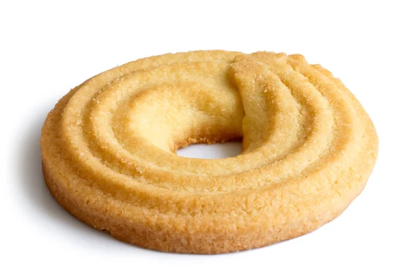 Single butter ring biscuit isolated on white in perspective. — Stock Photo, Image