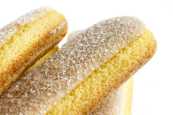 Abstract detail of savoiardi sponge biscuits and sugar crystals. — Stock Photo, Image