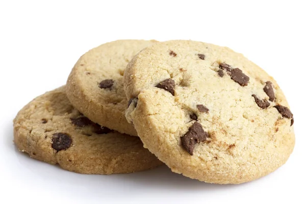 Round chocolate chip shortbread biscuits. On white. — Stock Photo, Image