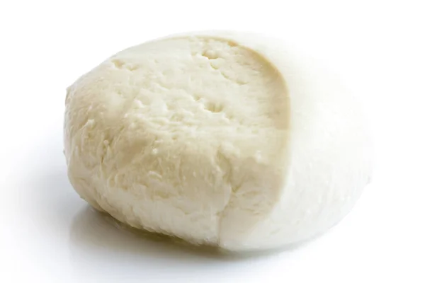 Single ball of mozzarella cheese isolated on white. — Stock Photo, Image