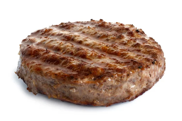 Único hambúrguer grelhado patty isolado em branco . — Fotografia de Stock
