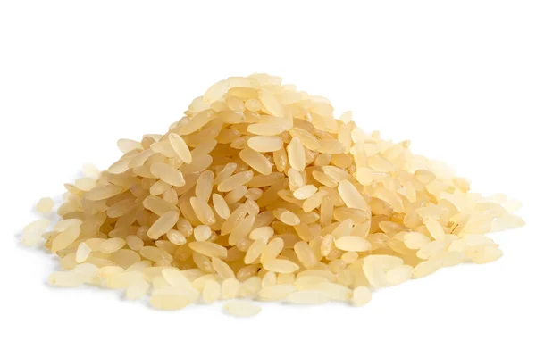 Montón de arroz cocido al vapor de grano corto aislado sobre blanco . — Foto de Stock