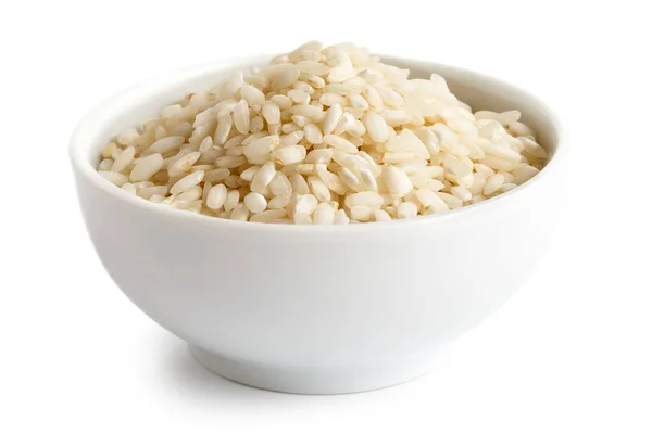 Чаша Арборио короткое зерно белого риса изолированы на белом . — стоковое фото